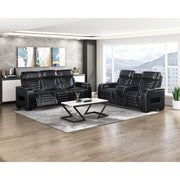 8344BLK-3PWHM Power Double Reclining Sofa with Center Drop-Down Cup Holders, Power Headrests,  Storage Arms(Top and Side) ,Cup holders, Reading Lights, Wireless Charger, Air Massage, Heat,  LED Lighting and Charging Ports - 8344BLK-3PWHM