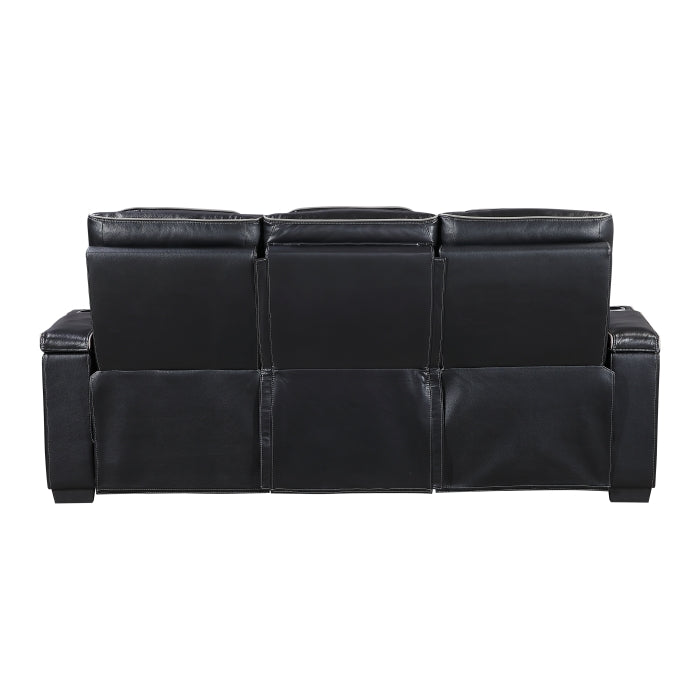8344BLK-3PWHM Power Double Reclining Sofa with Center Drop-Down Cup Holders, Power Headrests,  Storage Arms(Top and Side) ,Cup holders, Reading Lights, Wireless Charger, Air Massage, Heat,  LED Lighting and Charging Ports - 8344BLK-3PWHM