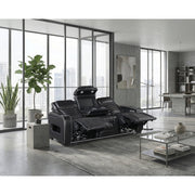 8344BLK-3PWHM Power Double Reclining Sofa with Center Drop-Down Cup Holders, Power Headrests,  Storage Arms(Top and Side) ,Cup holders, Reading Lights, Wireless Charger, Air Massage, Heat,  LED Lighting and Charging Ports - 8344BLK-3PWHM