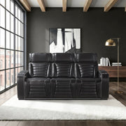 8344BLK-3PWHM Power Double Reclining Sofa with Center Drop-Down Cup Holders, Power Headrests,  Storage Arms(Top and Side) ,Cup holders, Reading Lights, Wireless Charger, Air Massage, Heat,  LED Lighting and Charging Ports - 8344BLK-3PWHM