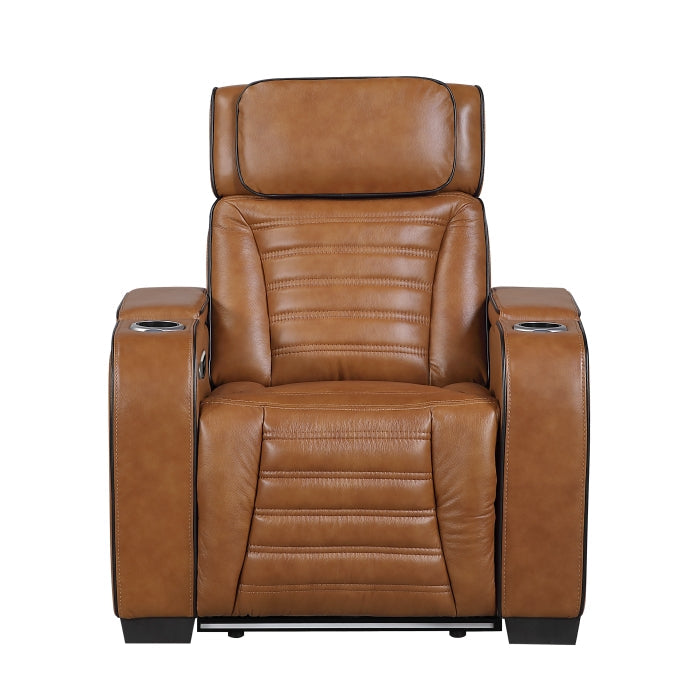 8344BRW-1PWHM Power Reclining Chair with Power Headrest, Cup holder, Storage Arms(Top and Side), Air Massage, Heat, LED Lighting and Charging Ports - 8344BRW-1PWHM