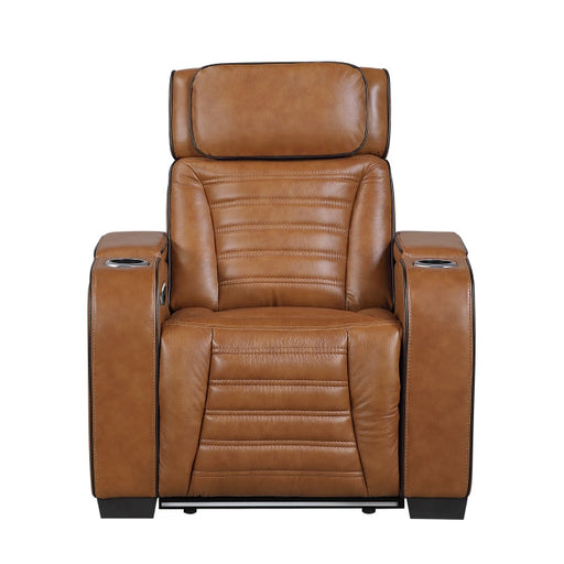8344BRW-1PWHM Power Reclining Chair with Power Headrest, Cup holder, Storage Arms(Top and Side), Air Massage, Heat, LED Lighting and Charging Ports - 8344BRW-1PWHM