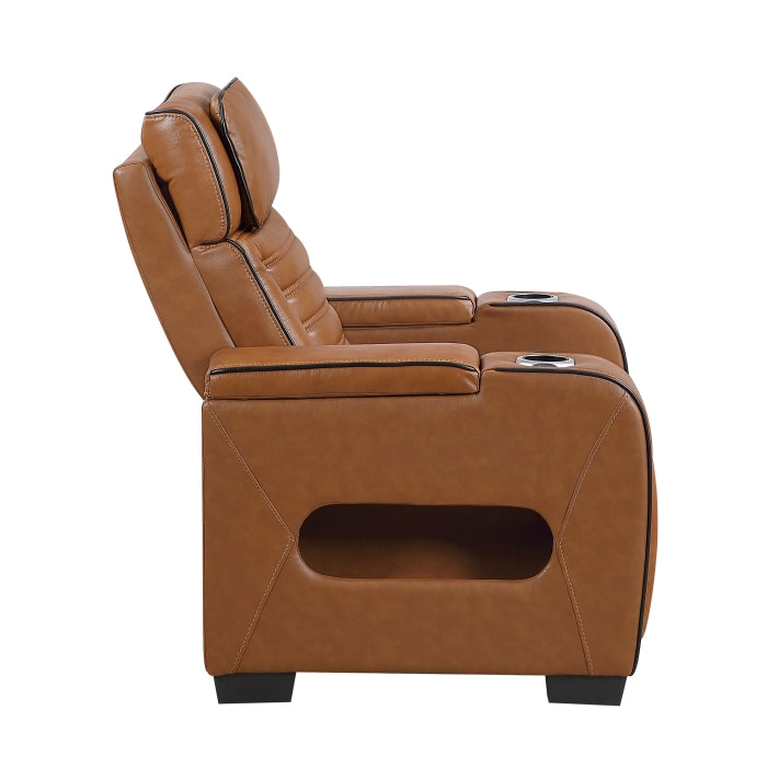 8344BRW-1PWHM Power Reclining Chair with Power Headrest, Cup holder, Storage Arms(Top and Side), Air Massage, Heat, LED Lighting and Charging Ports - 8344BRW-1PWHM