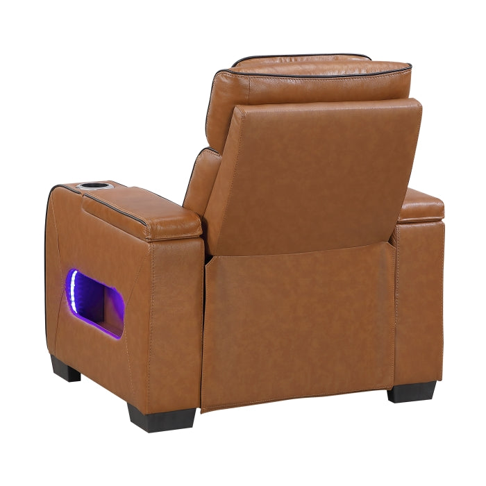 8344BRW-1PWHM Power Reclining Chair with Power Headrest, Cup holder, Storage Arms(Top and Side), Air Massage, Heat, LED Lighting and Charging Ports - 8344BRW-1PWHM