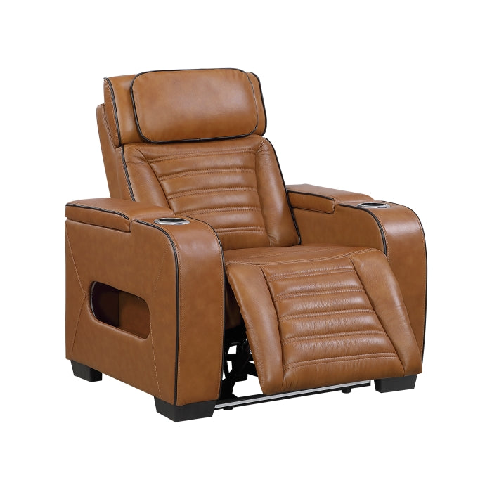 8344BRW-1PWHM Power Reclining Chair with Power Headrest, Cup holder, Storage Arms(Top and Side), Air Massage, Heat, LED Lighting and Charging Ports - 8344BRW-1PWHM