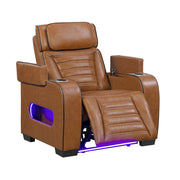 8344BRW-1PWHM Power Reclining Chair with Power Headrest, Cup holder, Storage Arms(Top and Side), Air Massage, Heat, LED Lighting and Charging Ports - 8344BRW-1PWHM