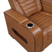 8344BRW-1PWHM Power Reclining Chair with Power Headrest, Cup holder, Storage Arms(Top and Side), Air Massage, Heat, LED Lighting and Charging Ports - 8344BRW-1PWHM