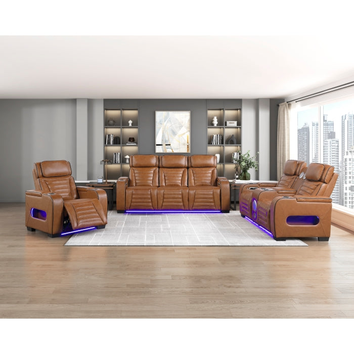 8344BRW-1PWHM Power Reclining Chair with Power Headrest, Cup holder, Storage Arms(Top and Side), Air Massage, Heat, LED Lighting and Charging Ports - 8344BRW-1PWHM