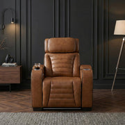 8344BRW-1PWHM Power Reclining Chair with Power Headrest, Cup holder, Storage Arms(Top and Side), Air Massage, Heat, LED Lighting and Charging Ports - 8344BRW-1PWHM