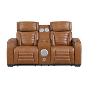 8344BRW-2PWHM Power Double Reclining Love Seat with Center Console, Power Headrests, Storage Arms(Top and Side) ,Cup Holders, Wireless Speakers with Sub-Woofer, Air Massage, Heat, LED Lighting and Charging Ports - 8344BRW-2PWHM