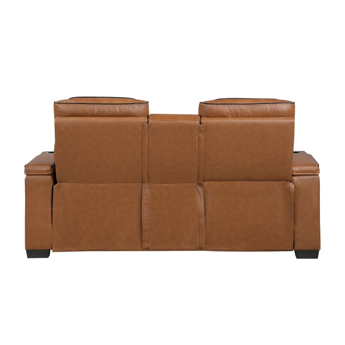 8344BRW-2PWHM Power Double Reclining Love Seat with Center Console, Power Headrests, Storage Arms(Top and Side) ,Cup Holders, Wireless Speakers with Sub-Woofer, Air Massage, Heat, LED Lighting and Charging Ports - 8344BRW-2PWHM