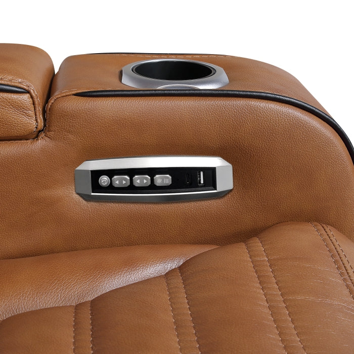 8344BRW-2PWHM Power Double Reclining Love Seat with Center Console, Power Headrests, Storage Arms(Top and Side) ,Cup Holders, Wireless Speakers with Sub-Woofer, Air Massage, Heat, LED Lighting and Charging Ports - 8344BRW-2PWHM