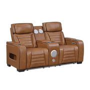 8344BRW-2PWHM Power Double Reclining Love Seat with Center Console, Power Headrests, Storage Arms(Top and Side) ,Cup Holders, Wireless Speakers with Sub-Woofer, Air Massage, Heat, LED Lighting and Charging Ports - 8344BRW-2PWHM