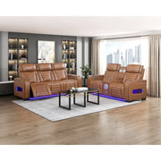 8344BRW-3PWHM Power Double Reclining Sofa with Center Drop-Down Cup Holders, Power Headrests,  Storage Arms(Top and Side) ,Cup holders, Reading Lights, Wireless Charger, Air Massage, Heat,  LED Lighting and Charging Ports - 8344BRW-3PWHM