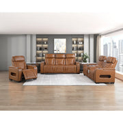 8344BRW-3PWHM Power Double Reclining Sofa with Center Drop-Down Cup Holders, Power Headrests,  Storage Arms(Top and Side) ,Cup holders, Reading Lights, Wireless Charger, Air Massage, Heat,  LED Lighting and Charging Ports - 8344BRW-3PWHM