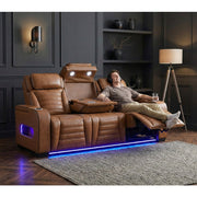 8344BRW-3PWHM Power Double Reclining Sofa with Center Drop-Down Cup Holders, Power Headrests,  Storage Arms(Top and Side) ,Cup holders, Reading Lights, Wireless Charger, Air Massage, Heat,  LED Lighting and Charging Ports - 8344BRW-3PWHM