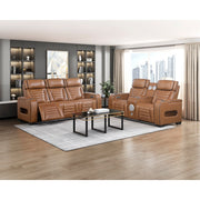 8344BRW-3PWHM Power Double Reclining Sofa with Center Drop-Down Cup Holders, Power Headrests,  Storage Arms(Top and Side) ,Cup holders, Reading Lights, Wireless Charger, Air Massage, Heat,  LED Lighting and Charging Ports - 8344BRW-3PWHM