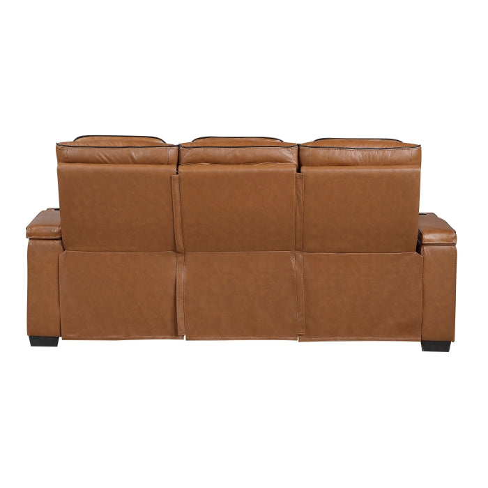 8344BRW-3PWHM Power Double Reclining Sofa with Center Drop-Down Cup Holders, Power Headrests,  Storage Arms(Top and Side) ,Cup holders, Reading Lights, Wireless Charger, Air Massage, Heat,  LED Lighting and Charging Ports - 8344BRW-3PWHM