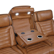 8344BRW-3PWHM Power Double Reclining Sofa with Center Drop-Down Cup Holders, Power Headrests,  Storage Arms(Top and Side) ,Cup holders, Reading Lights, Wireless Charger, Air Massage, Heat,  LED Lighting and Charging Ports - 8344BRW-3PWHM