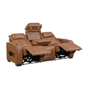 8344BRW-3PWHM Power Double Reclining Sofa with Center Drop-Down Cup Holders, Power Headrests,  Storage Arms(Top and Side) ,Cup holders, Reading Lights, Wireless Charger, Air Massage, Heat,  LED Lighting and Charging Ports - 8344BRW-3PWHM