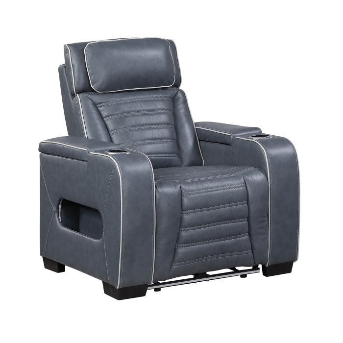 8344BUE-1PWHM Power Reclining Chair with Power Headrest, Cup holder, Storage Arms(Top and Side), Air Massage, Heat, LED Lighting and Charging Ports - 8344BUE-1PWHM