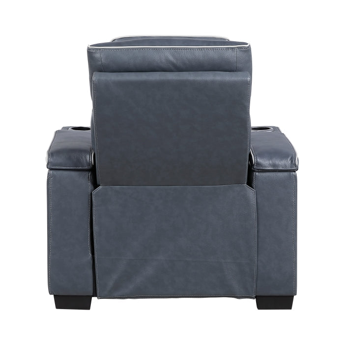 8344BUE-1PWHM Power Reclining Chair with Power Headrest, Cup holder, Storage Arms(Top and Side), Air Massage, Heat, LED Lighting and Charging Ports - 8344BUE-1PWHM