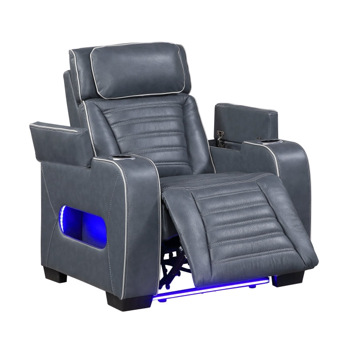 8344BUE-1PWHM Power Reclining Chair with Power Headrest, Cup holder, Storage Arms(Top and Side), Air Massage, Heat, LED Lighting and Charging Ports - 8344BUE-1PWHM