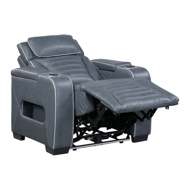 8344BUE-1PWHM Power Reclining Chair with Power Headrest, Cup holder, Storage Arms(Top and Side), Air Massage, Heat, LED Lighting and Charging Ports - 8344BUE-1PWHM