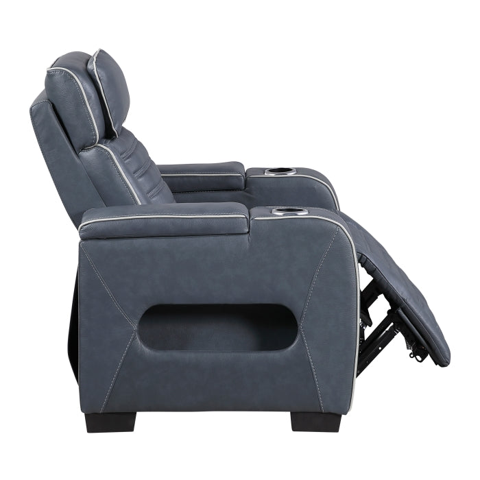 8344BUE-1PWHM Power Reclining Chair with Power Headrest, Cup holder, Storage Arms(Top and Side), Air Massage, Heat, LED Lighting and Charging Ports - 8344BUE-1PWHM