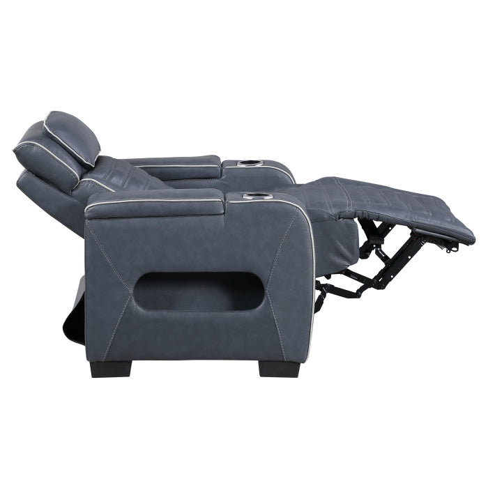 8344BUE-1PWHM Power Reclining Chair with Power Headrest, Cup holder, Storage Arms(Top and Side), Air Massage, Heat, LED Lighting and Charging Ports - 8344BUE-1PWHM
