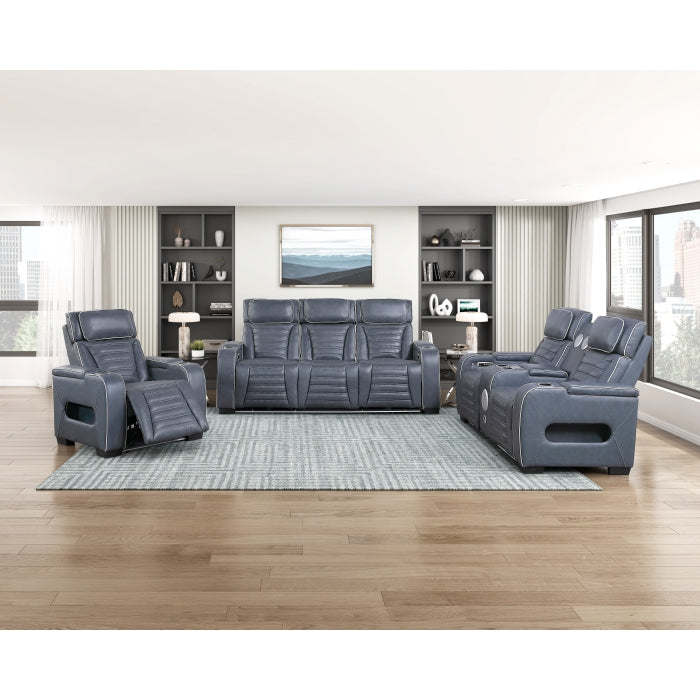8344BUE-1PWHM Power Reclining Chair with Power Headrest, Cup holder, Storage Arms(Top and Side), Air Massage, Heat, LED Lighting and Charging Ports - 8344BUE-1PWHM