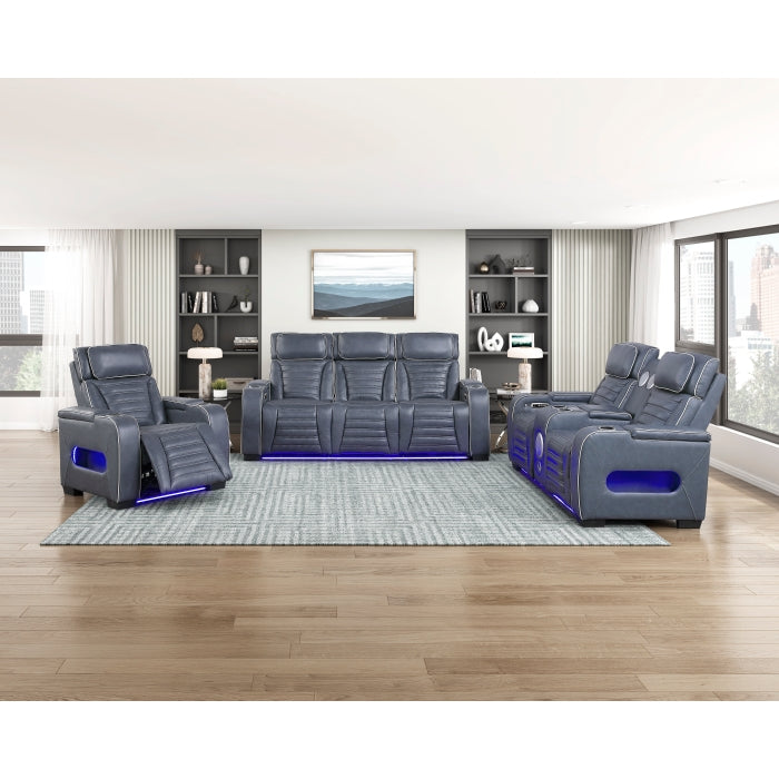 8344BUE-1PWHM Power Reclining Chair with Power Headrest, Cup holder, Storage Arms(Top and Side), Air Massage, Heat, LED Lighting and Charging Ports - 8344BUE-1PWHM