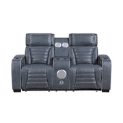 8344BUE-2PWHM Power Double Reclining Love Seat with Center Console, Power Headrests, Storage Arms(Top and Side) ,Cup Holders, Wireless Speakers with Sub-Woofer, Air Massage, Heat, LED Lighting and Charging Ports - 8344BUE-2PWHM