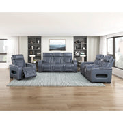 8344BUE-2PWHM Power Double Reclining Love Seat with Center Console, Power Headrests, Storage Arms(Top and Side) ,Cup Holders, Wireless Speakers with Sub-Woofer, Air Massage, Heat, LED Lighting and Charging Ports - 8344BUE-2PWHM