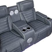 8344BUE-2PWHM Power Double Reclining Love Seat with Center Console, Power Headrests, Storage Arms(Top and Side) ,Cup Holders, Wireless Speakers with Sub-Woofer, Air Massage, Heat, LED Lighting and Charging Ports - 8344BUE-2PWHM