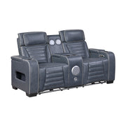8344BUE-2PWHM Power Double Reclining Love Seat with Center Console, Power Headrests, Storage Arms(Top and Side) ,Cup Holders, Wireless Speakers with Sub-Woofer, Air Massage, Heat, LED Lighting and Charging Ports - 8344BUE-2PWHM