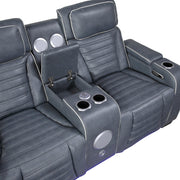 8344BUE-2PWHM Power Double Reclining Love Seat with Center Console, Power Headrests, Storage Arms(Top and Side) ,Cup Holders, Wireless Speakers with Sub-Woofer, Air Massage, Heat, LED Lighting and Charging Ports - 8344BUE-2PWHM