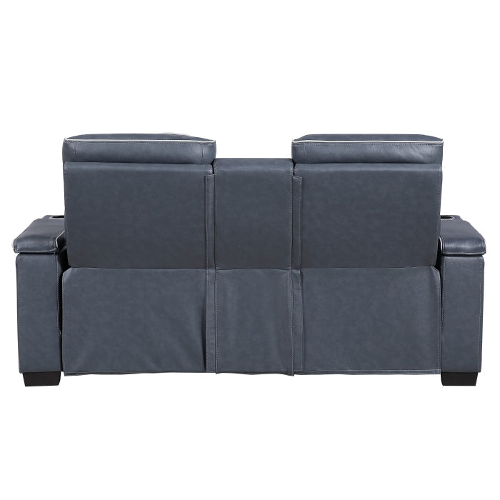 8344BUE-2PWHM Power Double Reclining Love Seat with Center Console, Power Headrests, Storage Arms(Top and Side) ,Cup Holders, Wireless Speakers with Sub-Woofer, Air Massage, Heat, LED Lighting and Charging Ports - 8344BUE-2PWHM