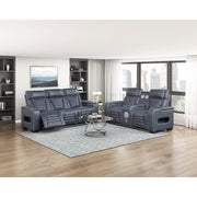 8344BUE-2PWHM Power Double Reclining Love Seat with Center Console, Power Headrests, Storage Arms(Top and Side) ,Cup Holders, Wireless Speakers with Sub-Woofer, Air Massage, Heat, LED Lighting and Charging Ports - 8344BUE-2PWHM