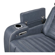 8344BUE-2PWHM Power Double Reclining Love Seat with Center Console, Power Headrests, Storage Arms(Top and Side) ,Cup Holders, Wireless Speakers with Sub-Woofer, Air Massage, Heat, LED Lighting and Charging Ports - 8344BUE-2PWHM