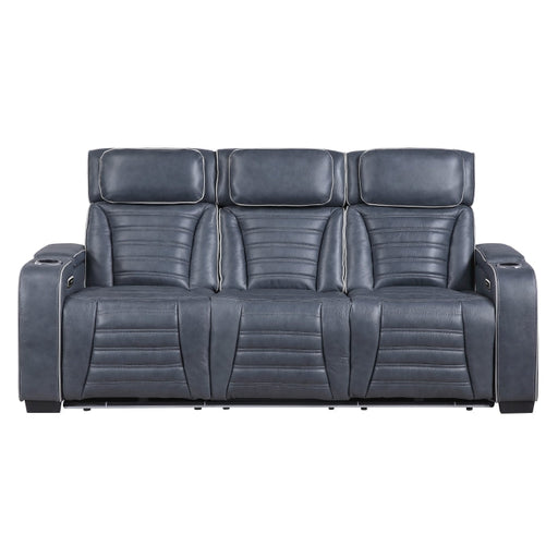 8344BUE-3PWHM Power Double Reclining Sofa with Center Drop-Down Cup Holders, Power Headrests,  Storage Arms(Top and Side) ,Cup holders, Reading Lights, Wireless Charger, Air Massage, Heat,  LED Lighting and Charging Ports - 8344BUE-3PWHM