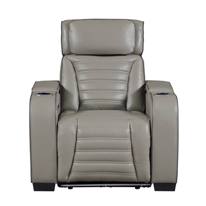 8344GRY-1PWHM Power Reclining Chair with Power Headrest, Cup holder, Storage Arms(Top and Side), Air Massage, Heat, LED Lighting and Charging Ports - 8344GRY-1PWHM