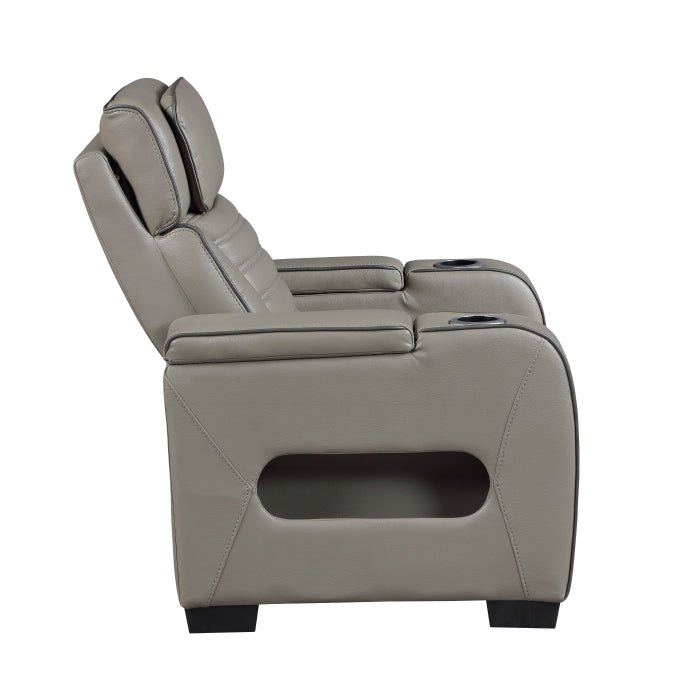 8344GRY-1PWHM Power Reclining Chair with Power Headrest, Cup holder, Storage Arms(Top and Side), Air Massage, Heat, LED Lighting and Charging Ports - 8344GRY-1PWHM