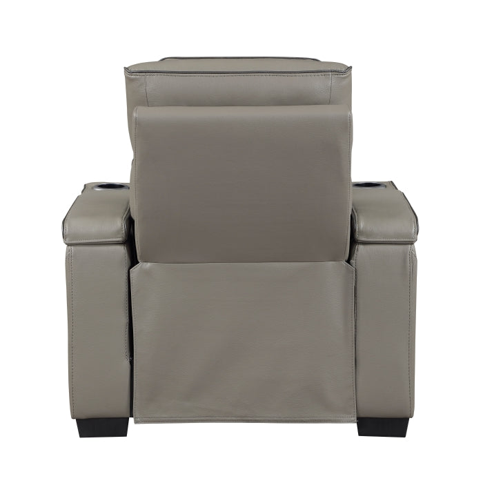 8344GRY-1PWHM Power Reclining Chair with Power Headrest, Cup holder, Storage Arms(Top and Side), Air Massage, Heat, LED Lighting and Charging Ports - 8344GRY-1PWHM