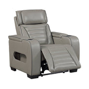 8344GRY-1PWHM Power Reclining Chair with Power Headrest, Cup holder, Storage Arms(Top and Side), Air Massage, Heat, LED Lighting and Charging Ports - 8344GRY-1PWHM