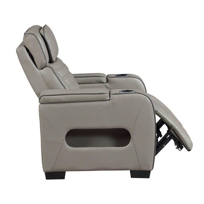 8344GRY-1PWHM Power Reclining Chair with Power Headrest, Cup holder, Storage Arms(Top and Side), Air Massage, Heat, LED Lighting and Charging Ports - 8344GRY-1PWHM