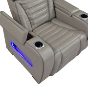 8344GRY-1PWHM Power Reclining Chair with Power Headrest, Cup holder, Storage Arms(Top and Side), Air Massage, Heat, LED Lighting and Charging Ports - 8344GRY-1PWHM