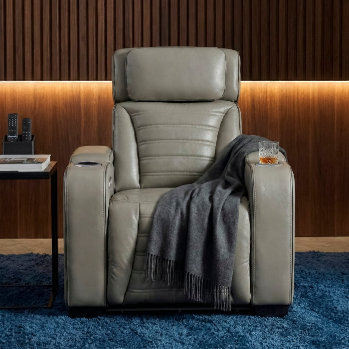 8344GRY-1PWHM Power Reclining Chair with Power Headrest, Cup holder, Storage Arms(Top and Side), Air Massage, Heat, LED Lighting and Charging Ports - 8344GRY-1PWHM