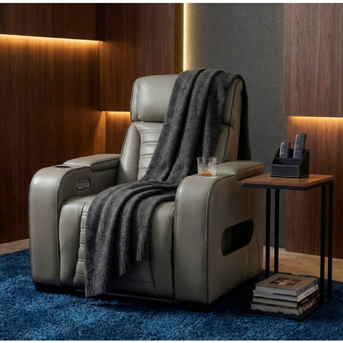 8344GRY-1PWHM Power Reclining Chair with Power Headrest, Cup holder, Storage Arms(Top and Side), Air Massage, Heat, LED Lighting and Charging Ports - 8344GRY-1PWHM