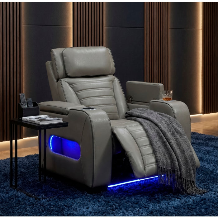 8344GRY-1PWHM Power Reclining Chair with Power Headrest, Cup holder, Storage Arms(Top and Side), Air Massage, Heat, LED Lighting and Charging Ports - 8344GRY-1PWHM